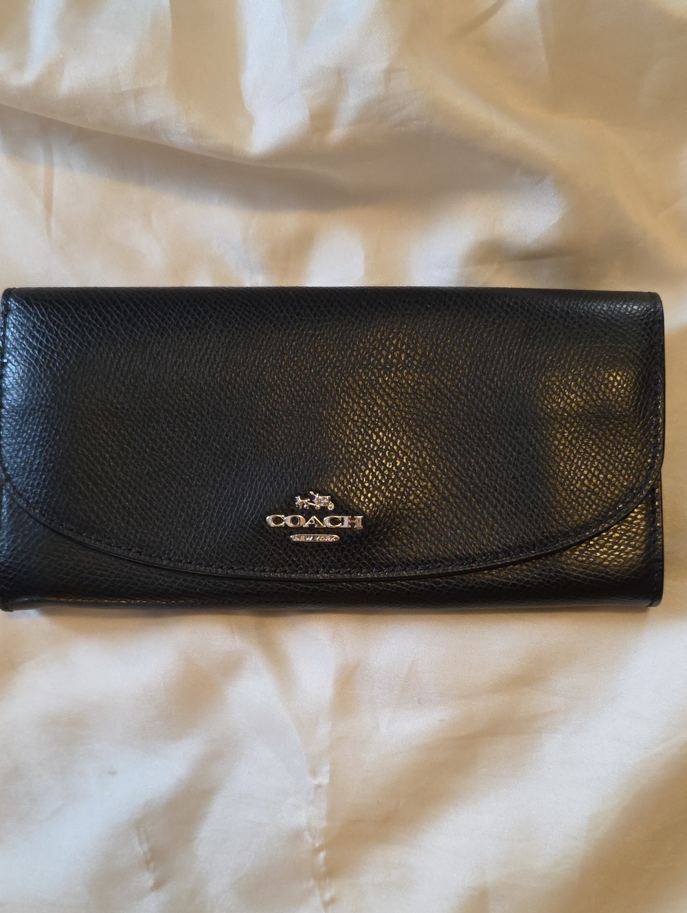 Coach Black Leather Continental Wallet with Silver Logo